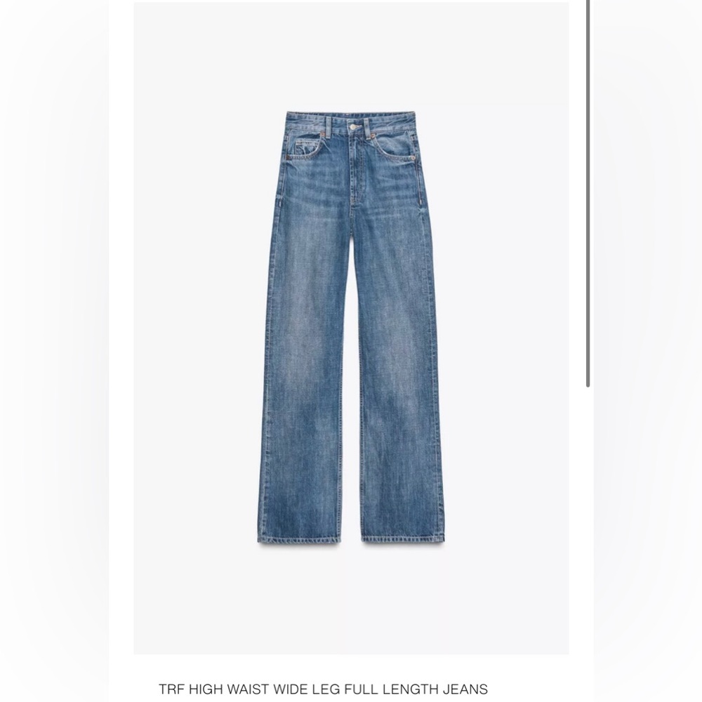 Zara TRF High Waist Wide Leg Full Length Jeans - Blue